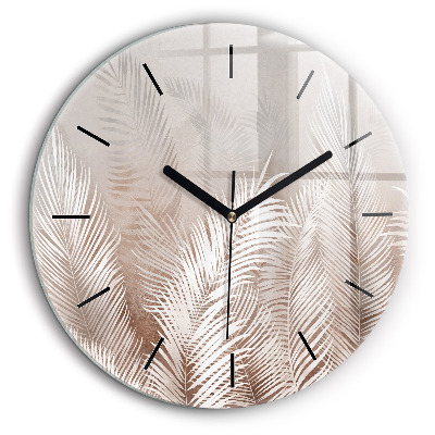 Ceas perete din sticlă rotund Frunze tropicale boho