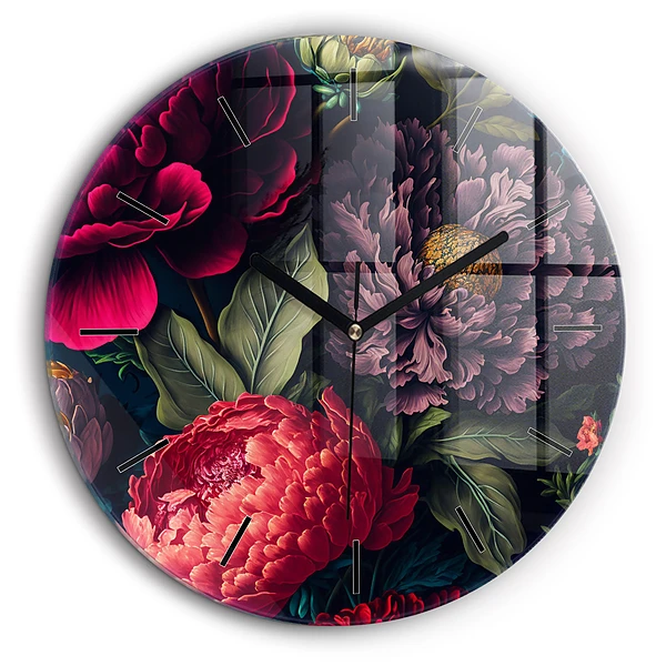 Ceas de sticlă pe perete rotund Buchet de flori vintage