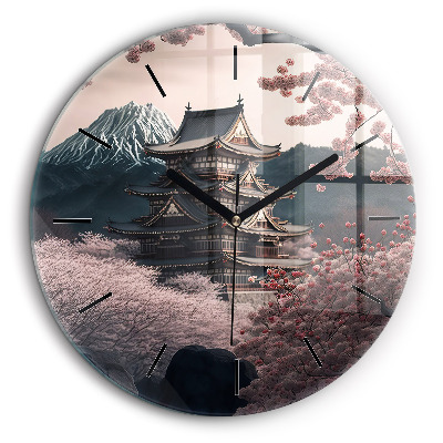 Ceas rotund de perete din sticlă Turn și flori în Asia