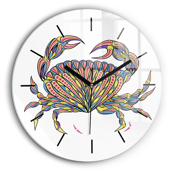 Ceas de sticlă pe perete rotund Crab etnic