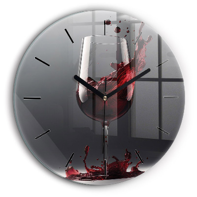 Ceas perete din sticlă rotund Un pahar de vin roșu