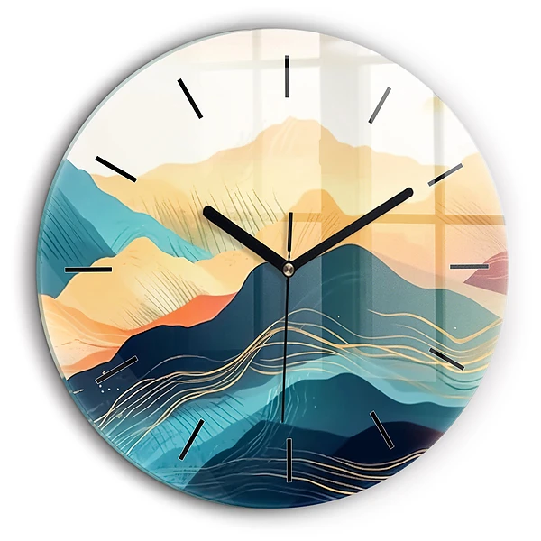 Ceas rotund de perete din sticlă Peisaj montan