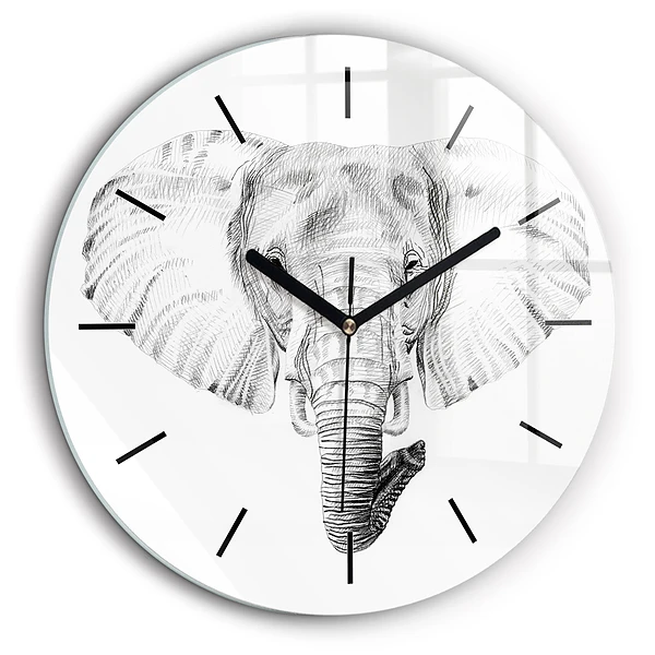 Ceas din sticlă rotund Cap de elefant grafic