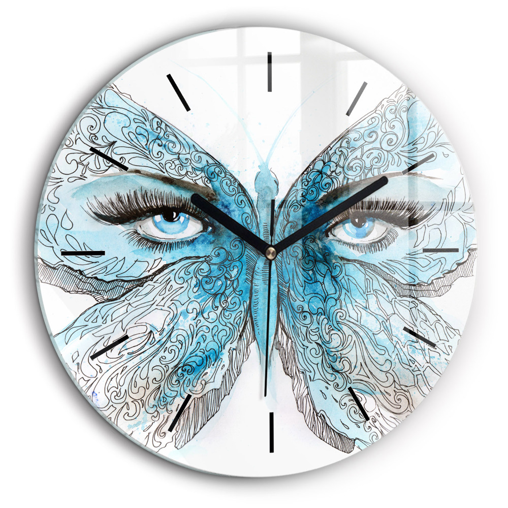 Ceas perete din sticlă rotund Față în formă de fluture