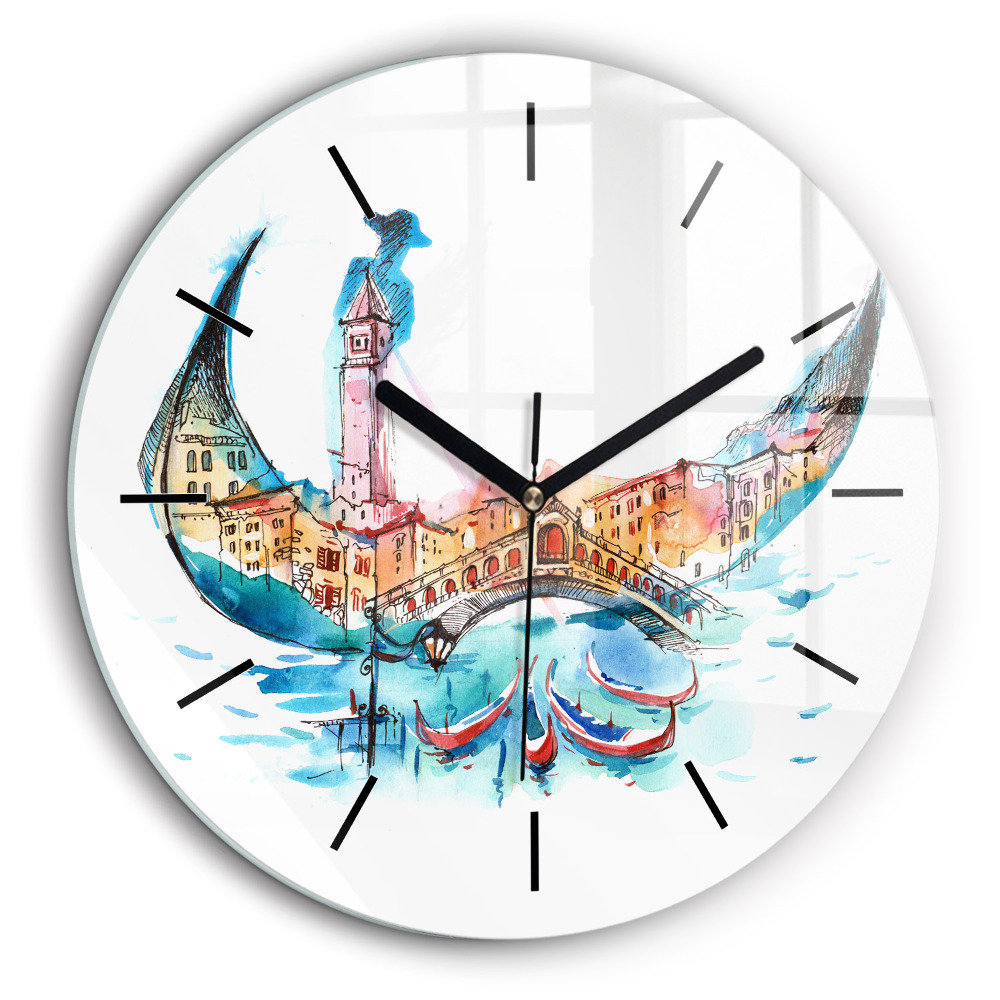 Ceas de sticlă pe perete rotund Italia - Gondola venețiană