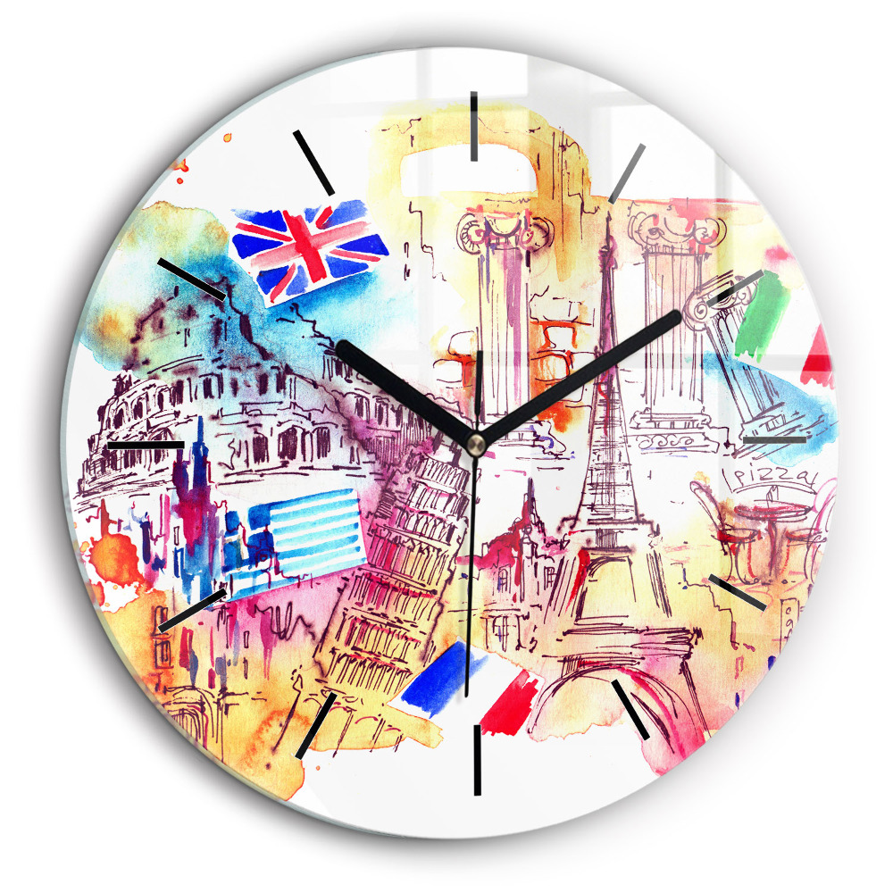 Ceas de sticlă pe perete rotund Țări atractive ale lumii