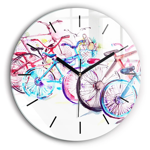 Ceas din sticlă rotund Biciclete de oraș colorate