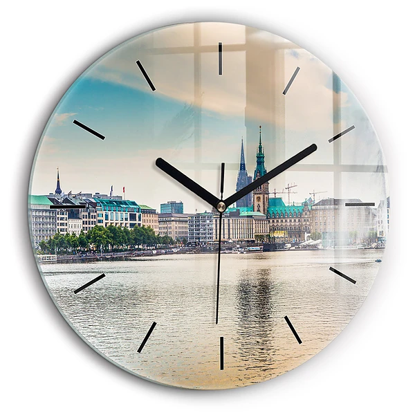 Ceas de sticlă pe perete rotund Binnenalster din Hamburg