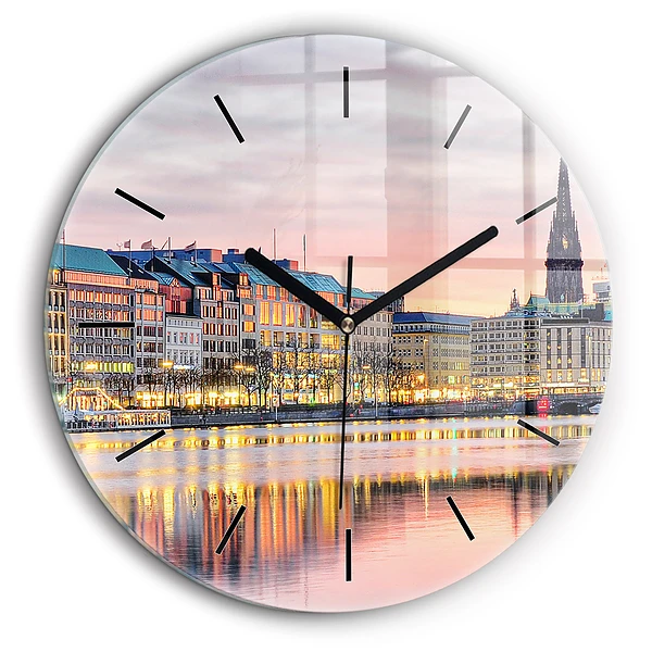 Ceas rotund de perete din sticlă Alster în Hamburg