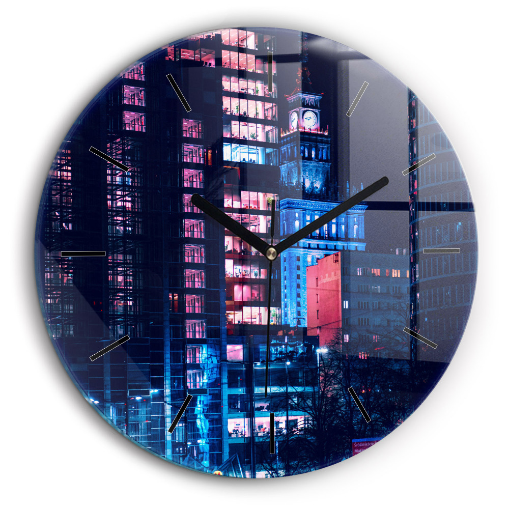 Ceas perete din sticlă rotund Varșovia noaptea