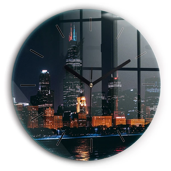 Ceas perete din sticlă rotund Peisajul urban din Chicago