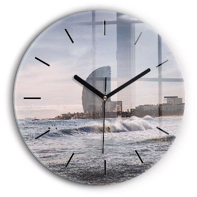 Ceas de sticlă pe perete rotund Barcelona Surfer