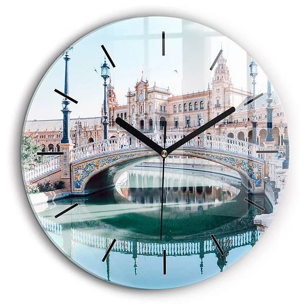 Ceas perete din sticlă rotund Plaza de España din Sevilla
