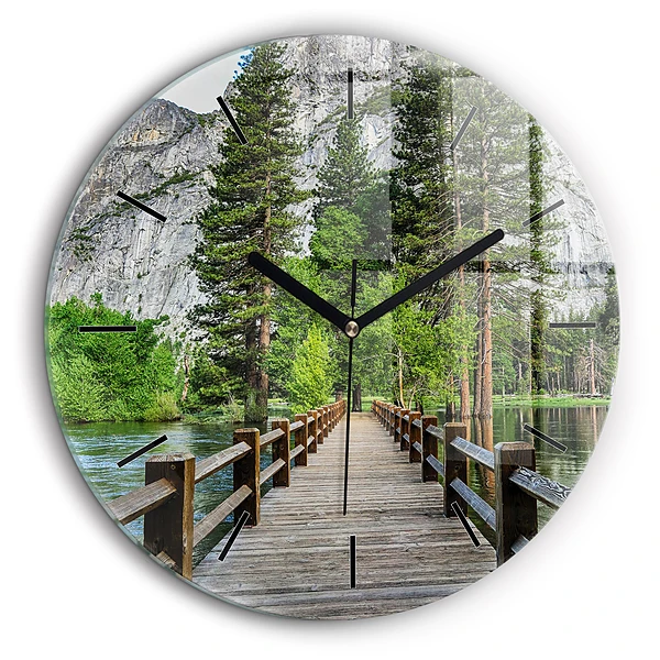 Ceas din sticlă rotund Pod de lemn Yosemite