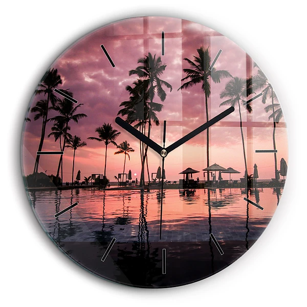 Ceas rotund de perete din sticlă Palmieri din Hawaii