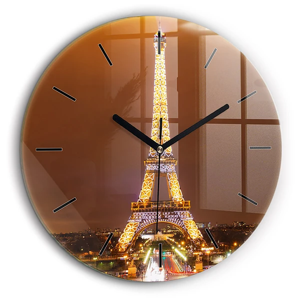 Ceas rotund de perete din sticlă Turnul Eiffel iluminat